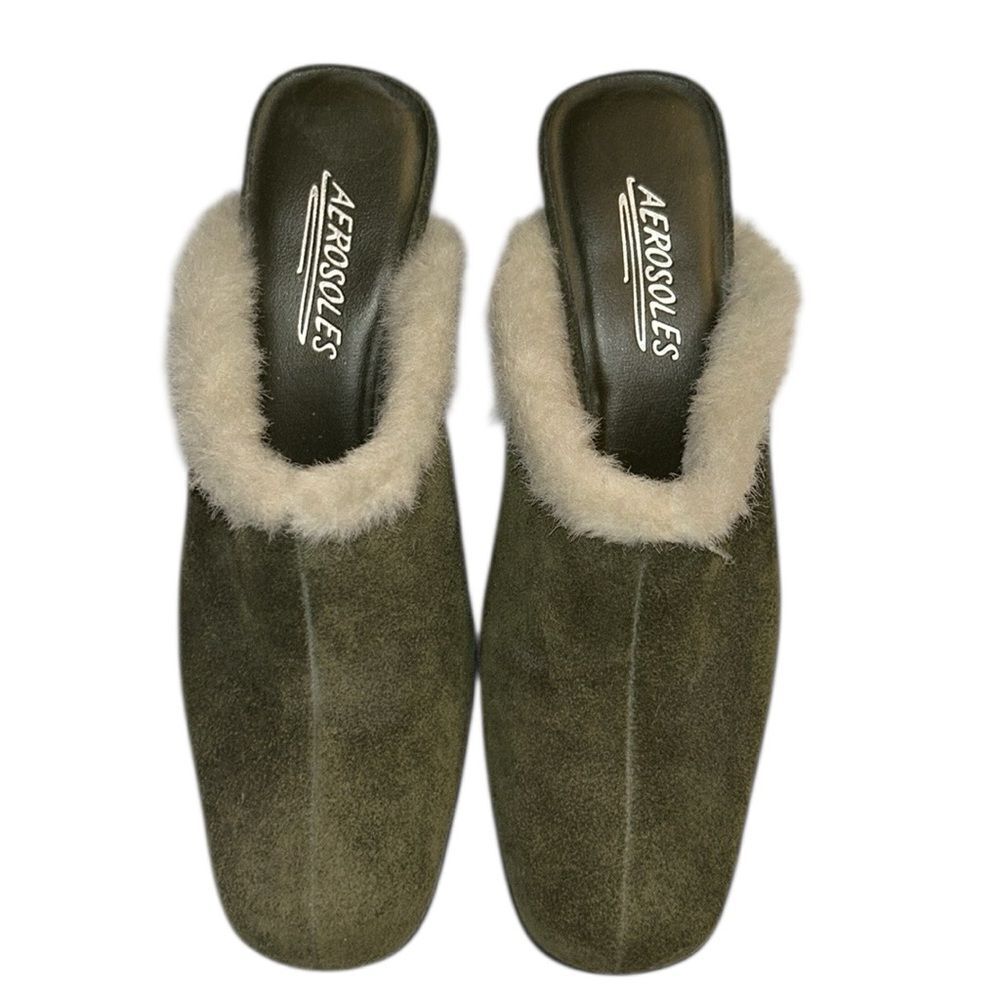 Aerosoles Green Slip on Leather/Suede Mule Shoes (Size 6.5M)